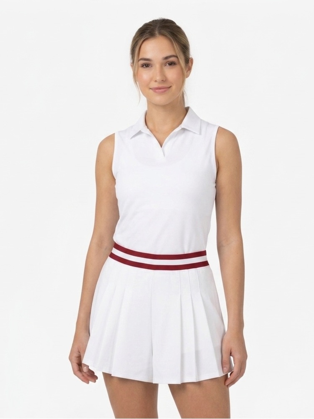 EUC Tuckernuck TNUCK Sport Pleated Skirted Shorts Tennis Skort White Red L